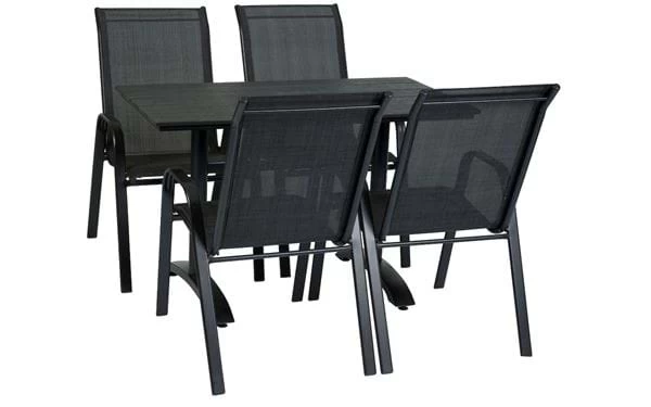 Cafétisch Milano + 4 Stühle Madrid Möbelgarnitur Für Mittelgroße Balkone Oder Terrassen. Stapelbare Stühle Mit Hoher Rückenlehne, Aus Strapazierfähigem Textilene. Tisch Aus Pflegeleichtem Polywood/Aluminium. 3 Cafétisch Milano + 4 Stühle Madrid Möbelgarnitur Für Mittelgroße Balkone Oder Terrassen. Stapelbare Stühle Mit Hoher Rückenlehne, Aus Strapazierfähigem Textilene. Tisch Aus Pflegeleichtem Polywood/Aluminium.